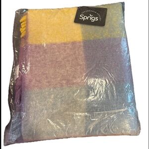 Sprigs Oversized Checked Fringe Scarf 93" X 14"  Lilac YellowA615721 NWT